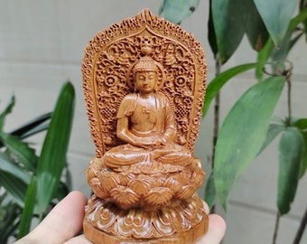 Handcrafted Guanyin and Amitabha Buddha, Double-sided Statue of Guan Yin, Wooden Buddha, Buddha for Altar, Home Decor, Car decor, Small Gift