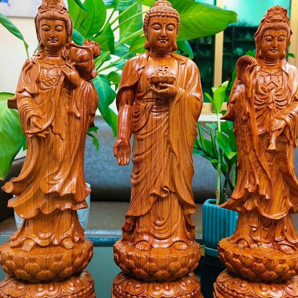 Three Saints (15.7 inches) of the Western Pure Land, Mahasthamaprapta Bodhisattva Buddha, Amitabha Buddha, Guan yin Buddha