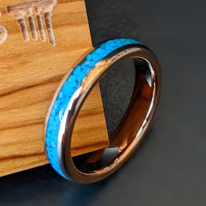 18K Rose Gold Ring Turquoise Wedding Bands Womens Ring 4mm Turquoise Ring Mens Wedding Band Tungsten Ring Turquoise Engagement Gifts for Her