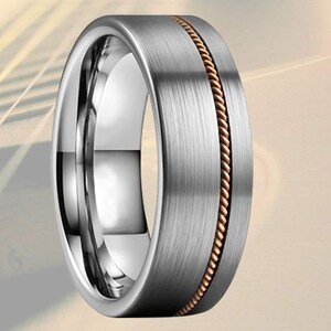 Guitar String Ring Tungsten Wedding Band Mens Guitar Ring 8mm/6mm Silver Mens Wedding Band Tungsten Ring Guitarist Wedding Bands Couples Set