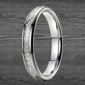 Silver Meteorite Ring Mens Wedding Band Tungsten Ring Thin Meteorite Wedding Bands Womens Ring Unique Meteorite Engagement Rings Couples Set