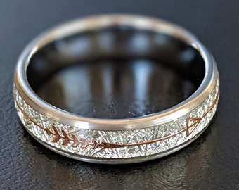 Meteorite Ring Mens Wedding Band Tungsten Ring - Couples Ring Set Meteorite Wedding Bands Womens Ring Rose Gold Arrow Ring Unique Mens Ring