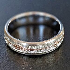 Meteorite Ring Mens Wedding Band Tungsten Ring - Couples Ring Set Meteorite Wedding Bands Womens Ring Rose Gold Arrow Ring Unique Mens Ring