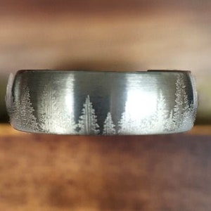 Silver Nature Ring Mens Wedding Band Tungsten Ring - 8mm Forest Tree Ring Tungsten Wedding Band Mens Ring - Boho Ring Promise Rings for Men
