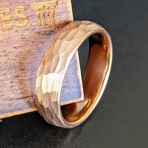 Fedi nuziali in oro rosa 18 carati, anello da donna, fede nuziale in tungsteno, anello martellato, anello in oro rosa, fede nuziale da uomo, anello in tungsteno, set di anelli per coppie