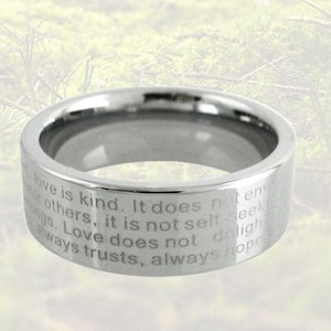 Tungsten Christian Rings Bible Verse Ring - 6mm/4mm Mens Wedding Band Tungsten Ring Unique Anniversary Ring Christian Wedding Band Mens Ring