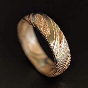 6mm Damascus Ring Mens Wedding Band Rose Gold Ring - Damascus Steel Ring Stainless Steel 18K Rose Gold Damascus Wedding Bands Women Ring