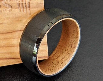 Tropical Ring Mens Wedding Band Tungsten Ring Hawaiian Koa Wood Ring Nature Wedding Rings for Men 8mm Black Wood Wedding Band Mens Ring