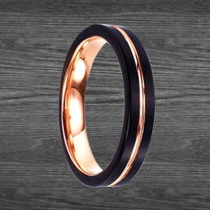 Black Tungsten Wedding Bands Womens Ring Rose Gold Ring 4mm Womens Wedding Band Unique Wedding Ring Mens Wedding Band Couples Ring Set image 1