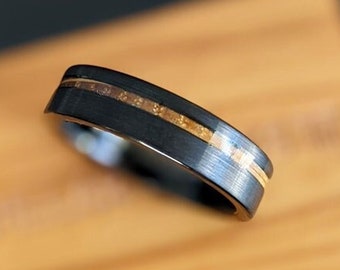 Thin Whiskey Barrel Rings for Men Wood Wedding Band Tungsten Ring 6mm Black Wedding Bands Women Ring Bourbon Barrel Wooden Ring Couples Ring