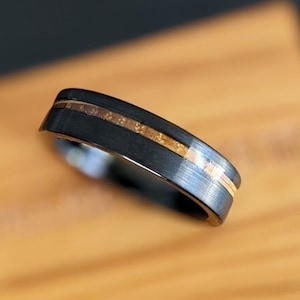 Thin Whiskey Barrel Rings for Men Wood Wedding Band Tungsten Ring 6mm Black Wedding Bands Women Ring Bourbon Barrel Wooden Ring Couples Ring