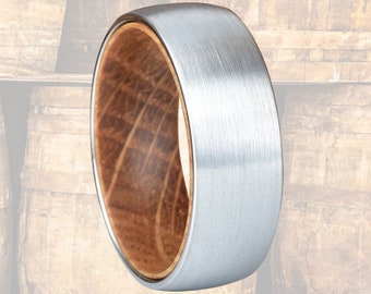 Bourbon Barrel Ring Wolfram Ehering Herrenring, Wolframring Herrenring Holzring 8 mm Silber Ehering Holzringe für Männer