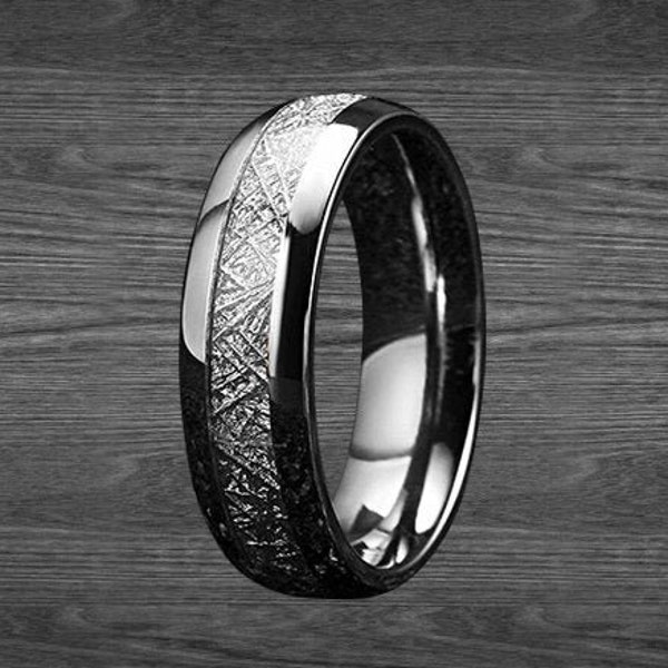 Tungsten Meteorite Ring - 6mm Wedding Band Men - Silver Meteorite Jewelry - Mens Wedding Band - Unique Wedding Ring - Tungsten Ring