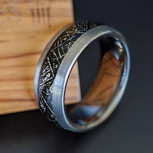 Meteorite Ring Mens Wedding Band Tungsten Ring, Meteorite Wedding Ring Mens Black Ring, 8mm Unique Wedding Ring Meteorite Engagement Ring