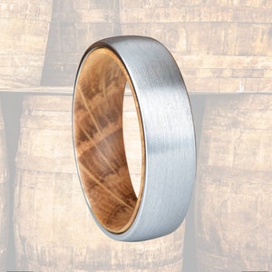 6mm Whiskey Barrel Ring Silver Tungsten Wedding Band Mens Ring - Unique Wood Engagement Ring - Whiskey Ring Mens Wedding Band Wooden Ring