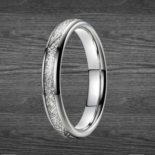 4mm Meteorite Ring Mens Wedding Band - Couples Ring Set Meteorite Wedding Bands Womens Ring Meteorite Engagement Ring - Mens Tungsten Ring