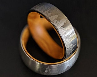 6mm Nature Ring Wood Wedding Band Mens Ring - Tungsten Wedding Bands Women Wood Ring - Mens Wedding Band Tungsten Ring Tree Couples Ring Set