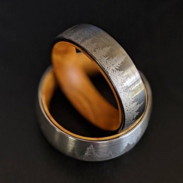 6mm Nature Ring Wood Wedding Band Mens Ring - Tungsten Wedding Bands Women Wood Ring - Mens Wedding Band Tungsten Ring Tree Couples Ring Set