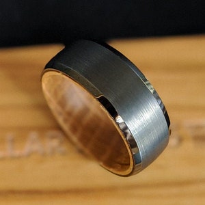 Gunmetal Whiskey Barrel Ring Mens Wedding Band Tungsten Ring Wood Wedding Band Mens Ring 8mm Gray Bourbon Barrel Ring Wooden Ring for Men