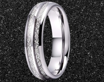 Meteorite Wedding Band Mens Ring - 6mm/8mm Couples Ring Set Silver Tungsten Ring Mens Wedding Band Meteorite Ring Unique Wedding Bands Women
