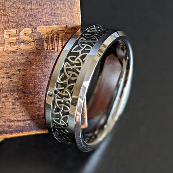 Keltischer Ring Herrenring Herrenring 8mm Keltischer Knotenring Wolfram Ring - Einzigartiger Herrenring Wikinger Herrenring Keltischer Knotenring
