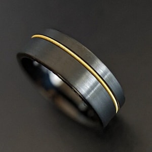 Black Guitar String Ring Mens Wedding Band Tungsten Ring 8mm Unique Tungsten Wedding Band Mens Ring Gifts for Musician Jewelry Guitar Ring