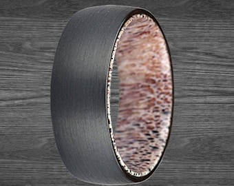 Deer Antler Rings Tungsten Wedding Band Mens Ring - Deer Ring Mens Wedding Band - Antler Wedding Band - Tungsten Ring Mens Engagement Ring