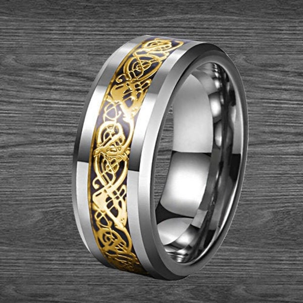 Mens Viking Ring Tungsten Wedding Band Celtic Knot Ring - Celtic Wedding Bands Womens Ring Viking Wedding Ring - Mens Wedding Band Gold Ring