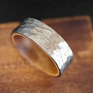 Silver Hammered Ring Mens Wedding Band Tungsten Ring Viking Wedding Band Mens Ring Unique Viking Ring with Hawaiian Koa Wood Rings for Men