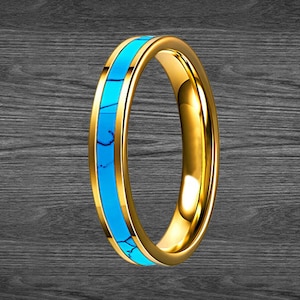 4mm Thin Tungsten Wedding Bands Women Turquoise Ring Gold Womens Wedding Band Gold Ring Mens Turquoise Ring Mens Wedding Band Tungsten Ring