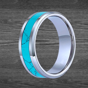 Turquoise Wedding Band Mens Ring - Silver Turquoise Ring Mens Wedding Band Tungsten Wedding Bands Womens Turquoise Ring Set Tungsten Ring