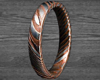 4mm Thin Damascus Steel Ring Mens Wedding Band, Damascus Rose Gold Ring, Rose Gold Wedding Bands Women Damascus Ring Womens Wedding Band