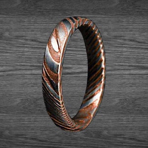 4mm Thin Damascus Steel Ring Mens Wedding Band, Damascus Rose Gold Ring, Rose Gold Wedding Bands Women Damascus Ring Womens Wedding Band