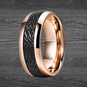 18K Rose Gold Meteorite Ring Mens Wedding Band Tungsten Ring Rose