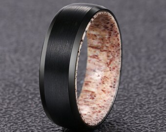 速くおよび自由な 10mm (9) Band - Ring Tungsten - Ring Antler Deer - Band Wedding Antler Deer 指輪 8mm Deer Antler Ring Brushed Black Tungsten Ring Mens | Etsy