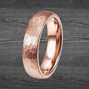 6mm Hammered Ring 18K Rose Gold Wedding Band Mens Ring Tungsten Wedding Bands Womens Ring Rose Gold Ring Mens Wedding Band Couples Ring Set