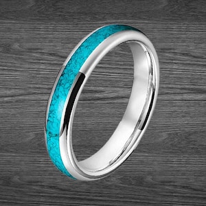 4mm Turquoise Ring Mens Wedding Band Tungsten Ring, Silver Ring Turquoise Wedding Bands Womens Ring, Thin Womens Wedding Band Nature Ring