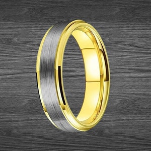 14K Yellow Gold Wedding Band Womens Ring 6mm Silver Rings Thin Wedding Band Gold Ring Womens Promise Ring Couples Ring Set Tungsten Rings