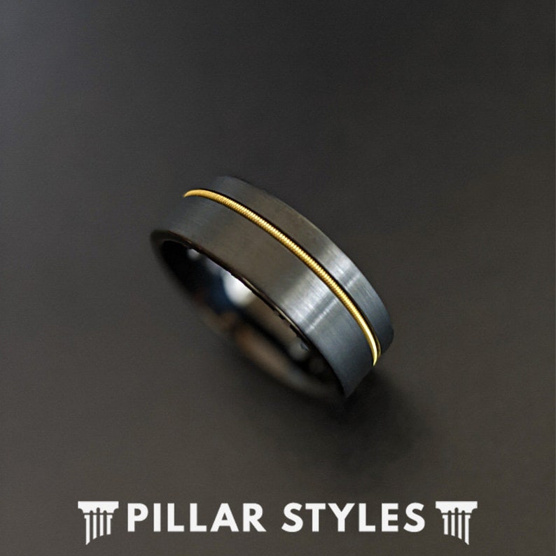 Guitar String Ring Mens Wedding Band Tungsten Ring 8mm Etsy