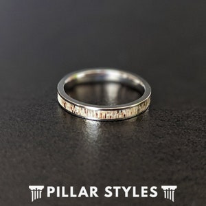 4mm Thin Deer Antler Ring Tungsten Wedding Bands Women Ring - Mens Wedding Band Deer Antler Rings Couples Ring Set Boho Tungsten Ring image 2