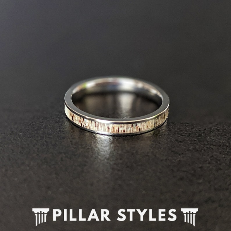 4mm Thin Deer Antler Ring Tungsten Wedding Bands Women Ring - Mens Wedding Band Deer Antler Rings Couples Ring Set Boho Tungsten Ring image 2
