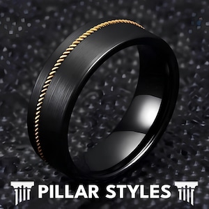 Black Guitar String Ring Tungsten Wedding Band Mens Ring Guitar Ring Mens Wedding Band Tungsten Ring Gifts for Guitarists Musicians Jewelry