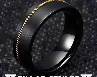 Anillo de cuerda de guitarra negra, anillo de bodas de tungsteno para hombre, anillo de guitarra, anillo de bodas de tungsteno para hombre, regalos para guitarristas, músicos, joyería