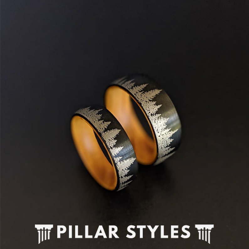 Nature Ring Mens Wedding Band Wood Ring with Forest Trees Mens Etsy