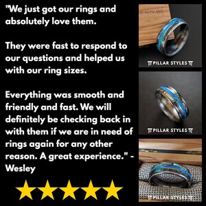 Silver Damascus Steel Ring Mens Wedding Band with Koa Wood Inlay Damascus Ring, 8mm Unique Koa Wood Ring, Damascus Wedding Band Mens Ring image 9