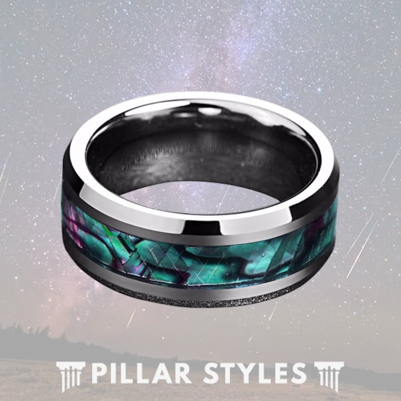 Mens Abalone Shell Ring Tungsten Wedding Band Mens Ring | Etsy