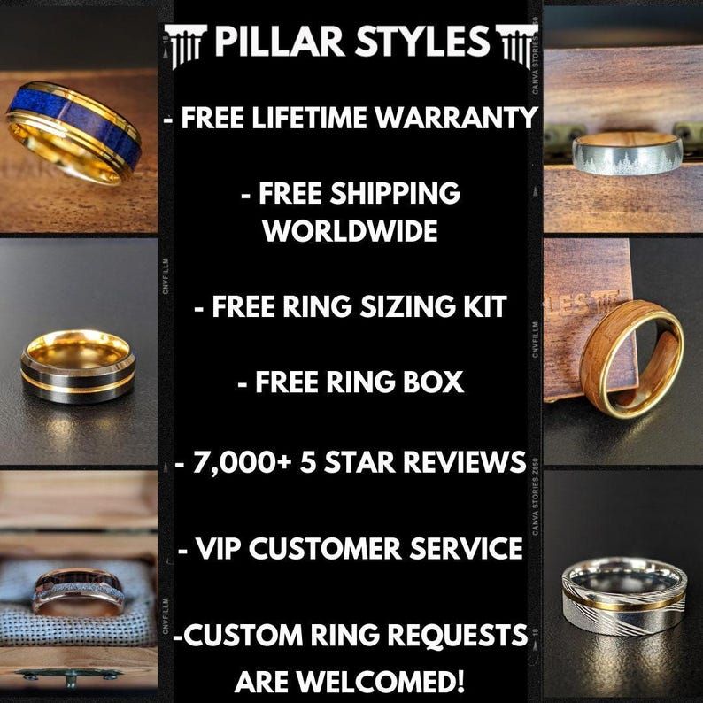 Silver Damascus Ring with Bourbon Wood Inlay Mens Wedding Band Whiskey Barrel Ring Black Damascus Steel Wooden Engagement Bands for Men image 13