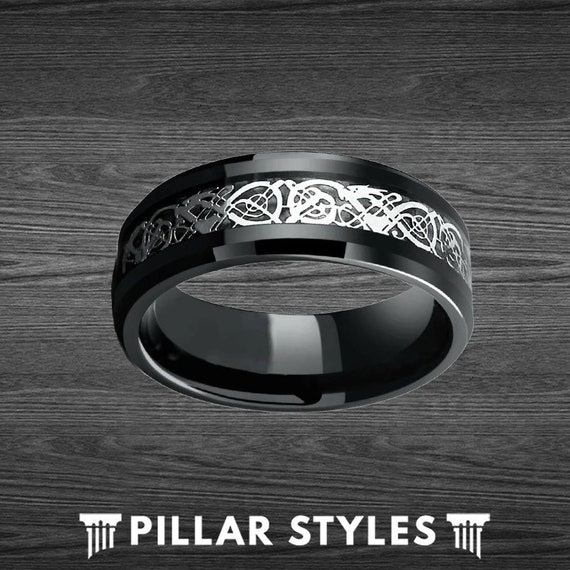 Black Celtic Ring Mens Wedding Band Irish Ring Viking Wedding Band Tungsten Ring Mens Celtic Wedding Bands Women Ring Viking Rings for Her
