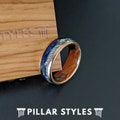 18K Rose Gold Lapis Lazuli Ring Arrow Meteorite Ring Mens Wedding Band Tungsten Ring, Rose Gold Wedding Band Mens Ring, Meteorite Lapis Ring