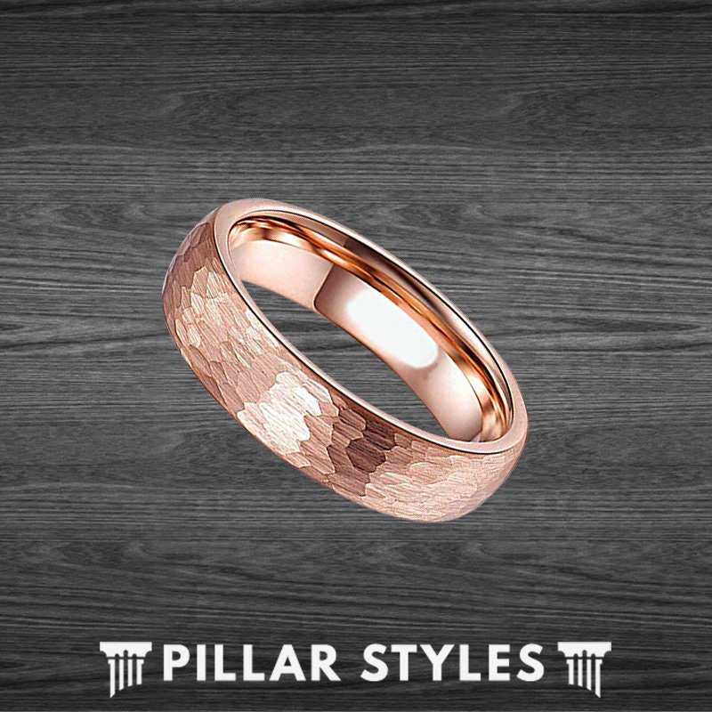 4mm Thin Rose Gold Ring Womens Wedding Band Hammered Ring Etsy